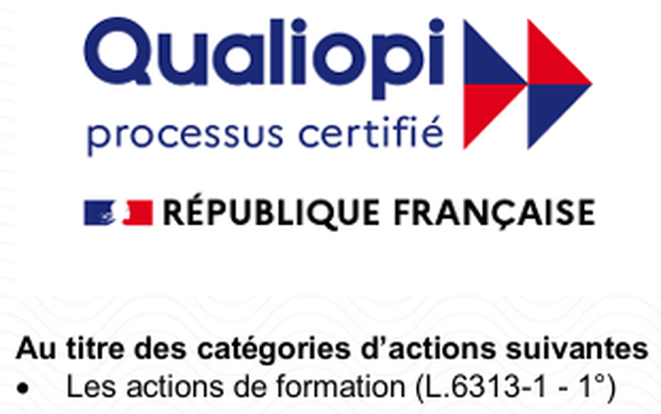 Certification Qualiopi — La certification qualité a été délivrée au titre de la catégorie d'actions suivante : les actions de formation (L.6313-1 - 1°)